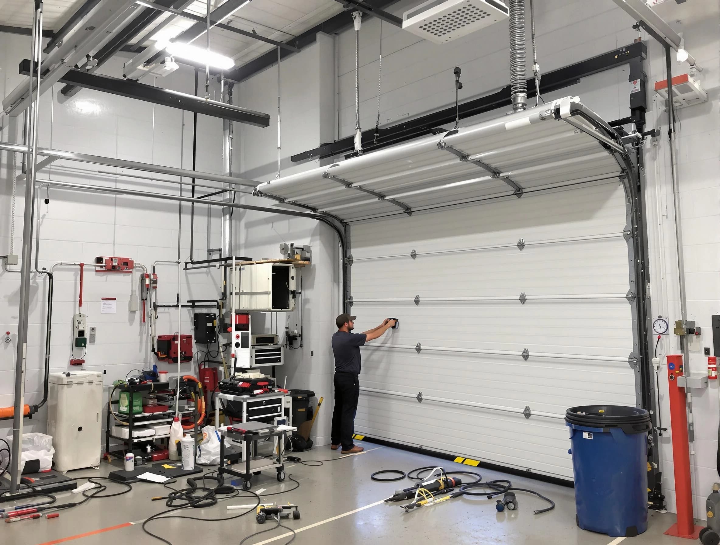 Los Lunas Garage Door Repair certified technician performing commercial door repair at a Los Lunas business facility