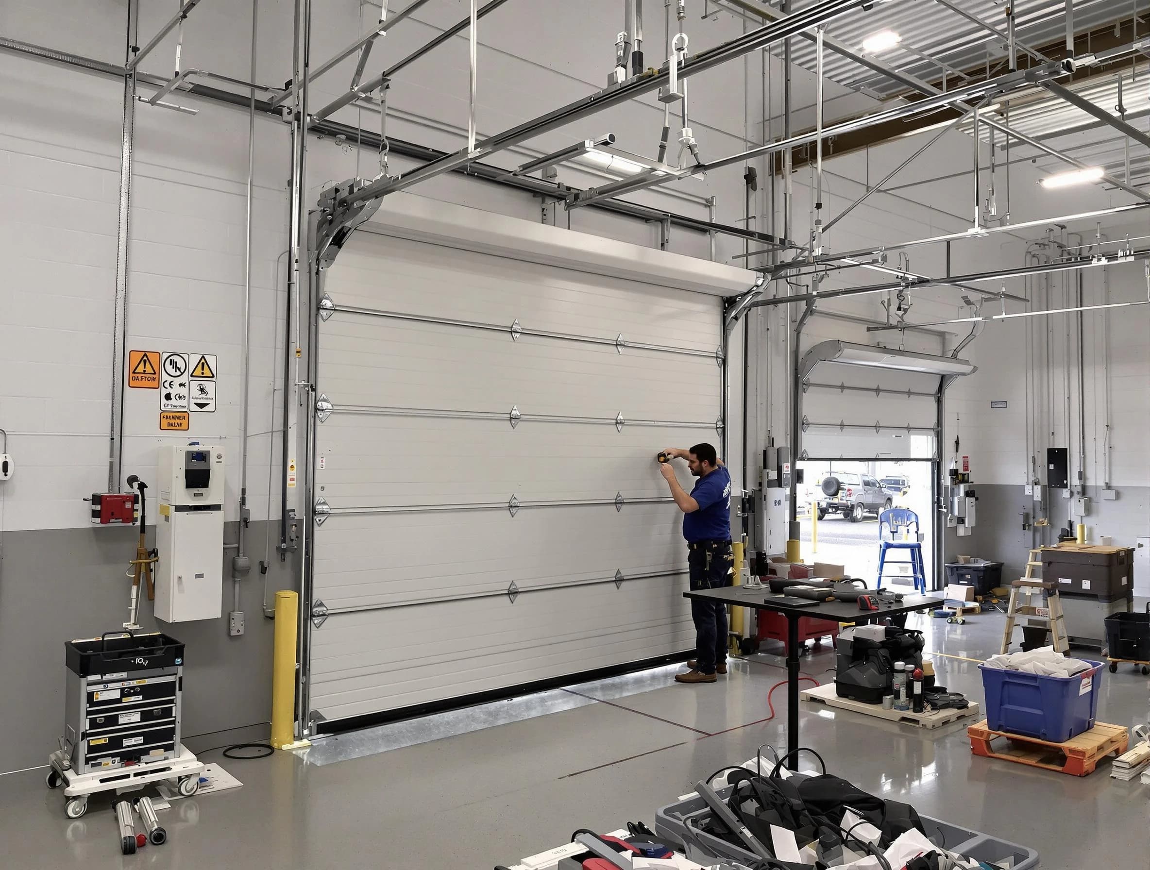 Commercial garage door repair being performed by Los Lunas Garage Door Repair expert in Los Lunas