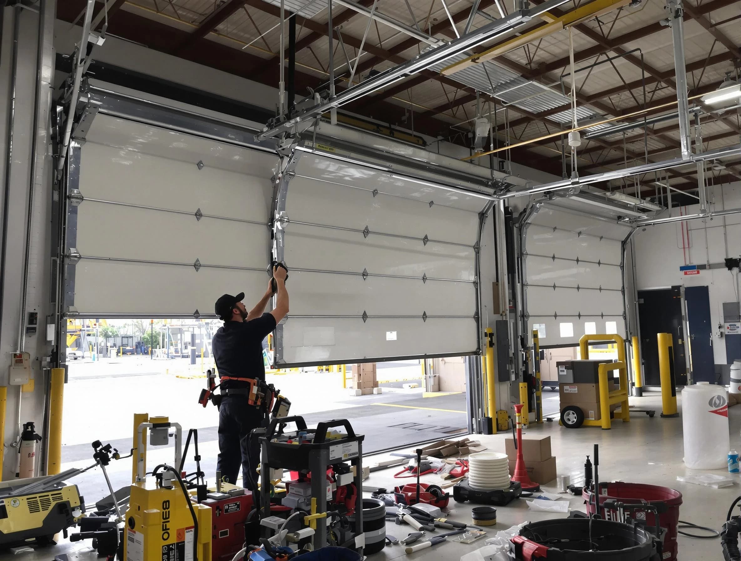 Los Lunas Garage Door Repair technician performing commercial garage door repair in Los Lunas
