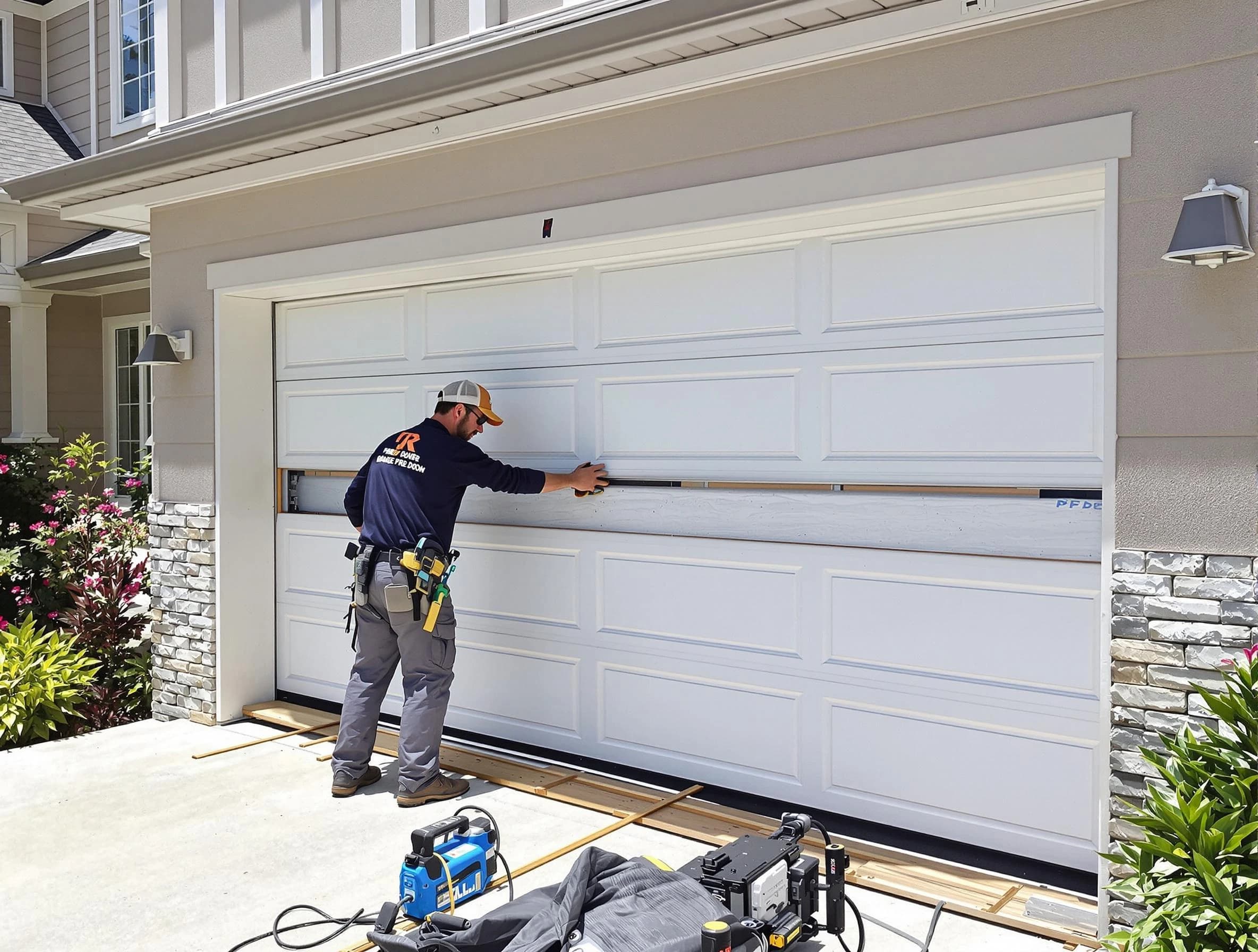 Los Lunas Garage Door Repair team performing complete garage door replacement at Los Lunas residence