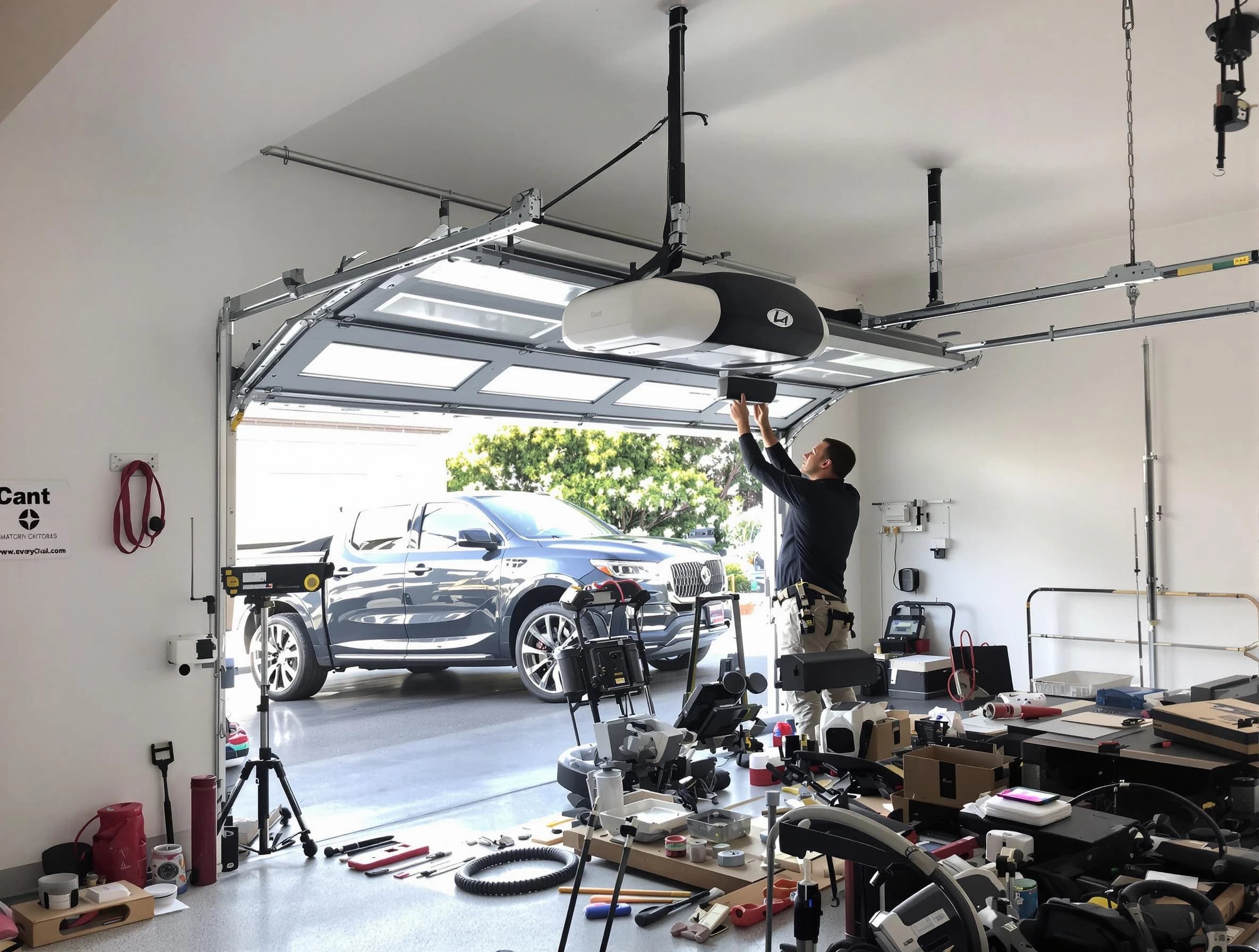 Los Lunas Garage Door Repair specialist installing smart garage door opener system in Los Lunas home