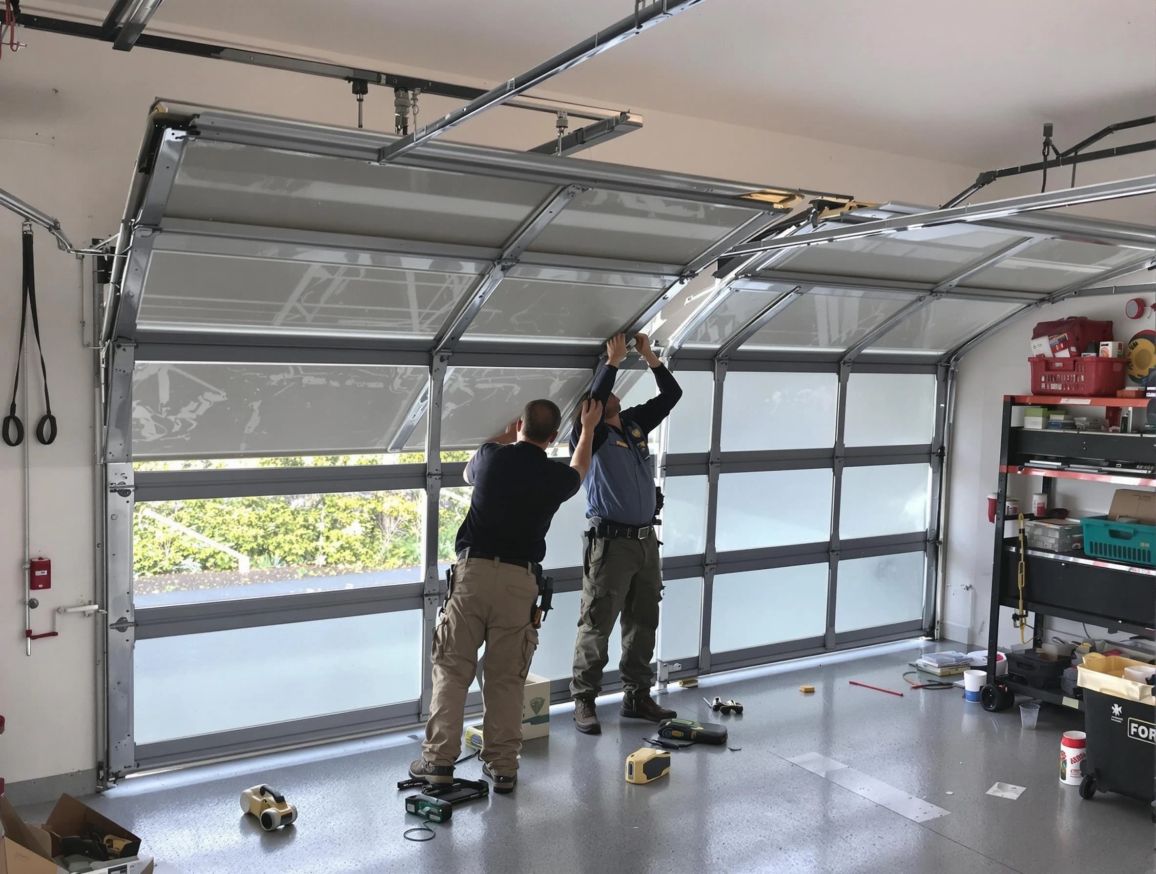 Los Lunas Garage Door Repair expert performing precise panel replacement on Los Lunas garage door