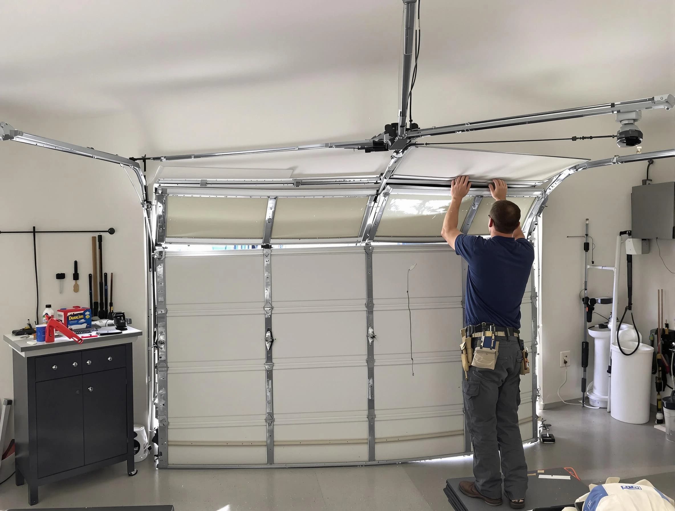 Los Lunas Garage Door Repair specialist performing precise section replacement on Los Lunas garage door