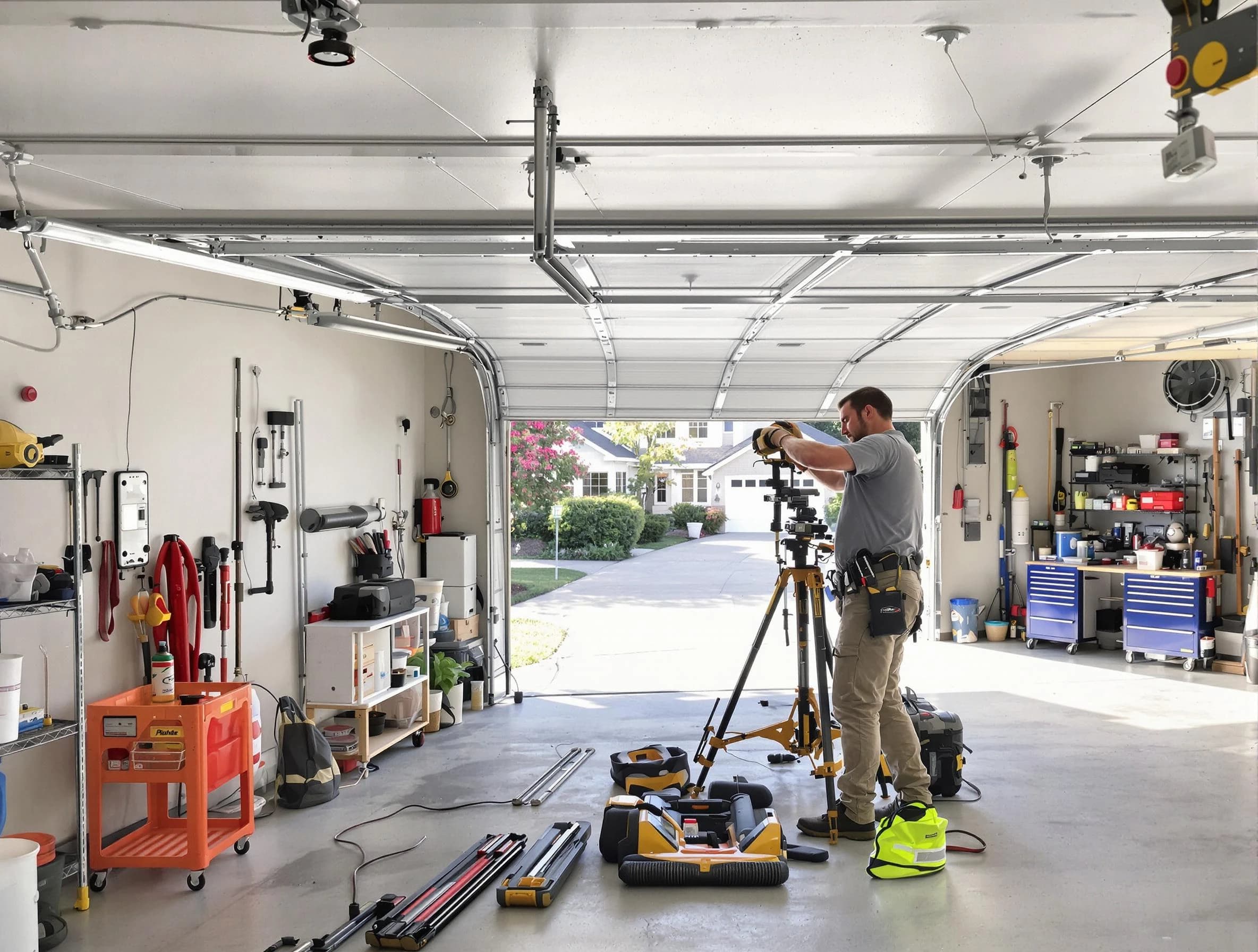 Los Lunas Garage Door Repair specialist performing laser-guided track alignment in Los Lunas