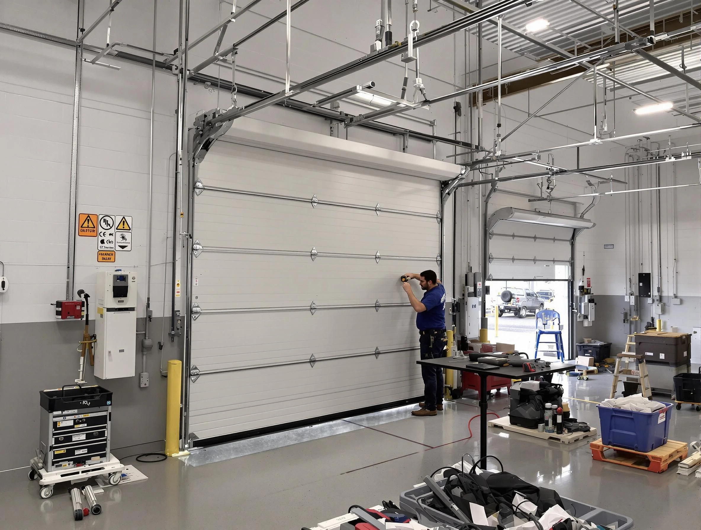 Commercial garage door repair being performed by Los Lunas Garage Door Repair expert in Los Lunas