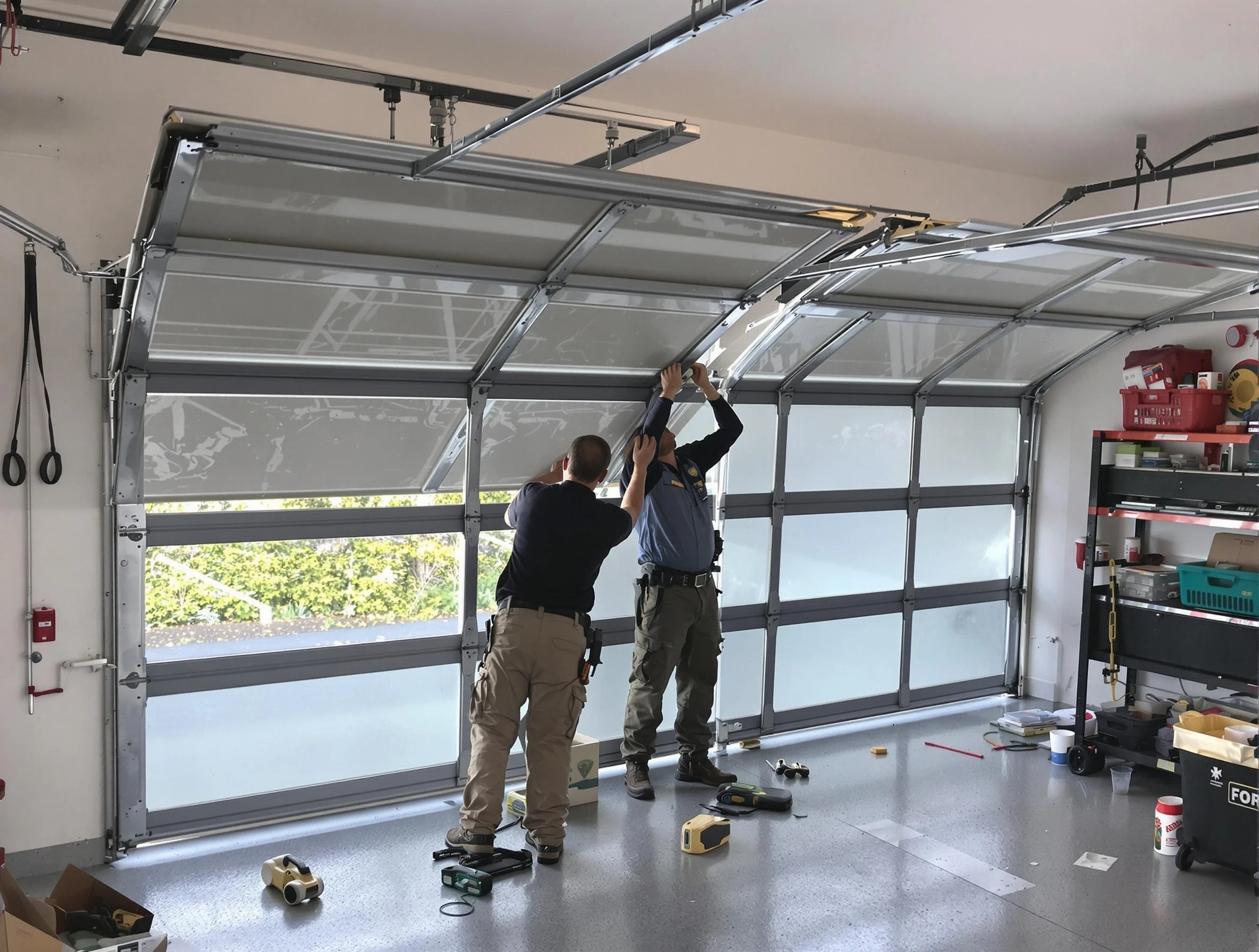 Los Lunas Garage Door Repair expert performing precise panel replacement on Los Lunas garage door